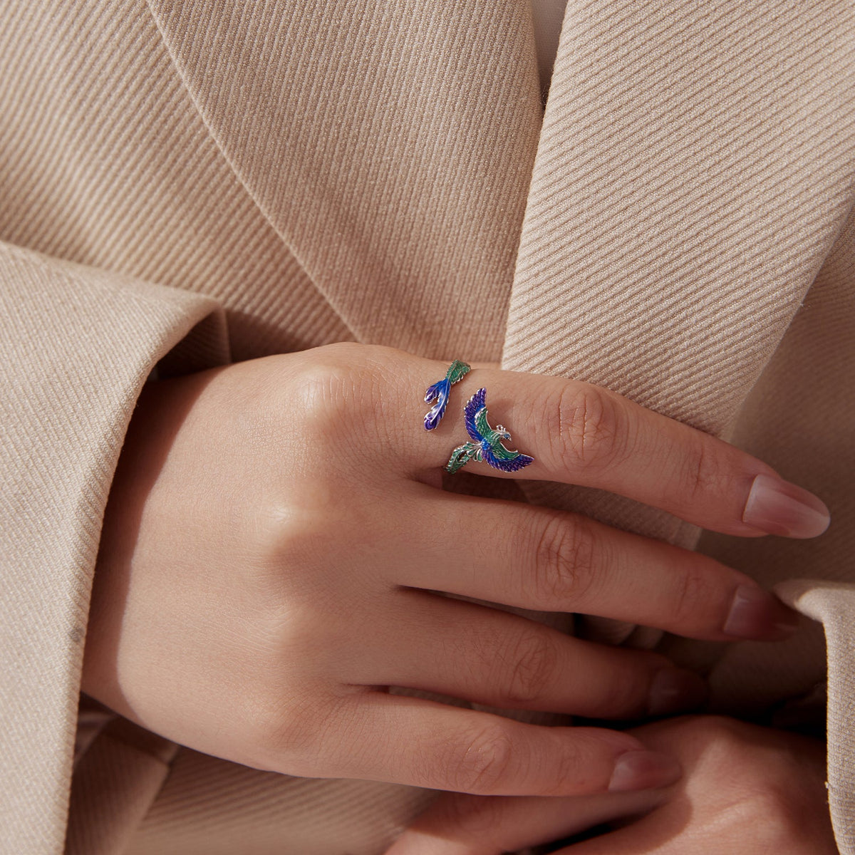 Sterling Silver Enamel Cubic Zirconia Adjustable Ring