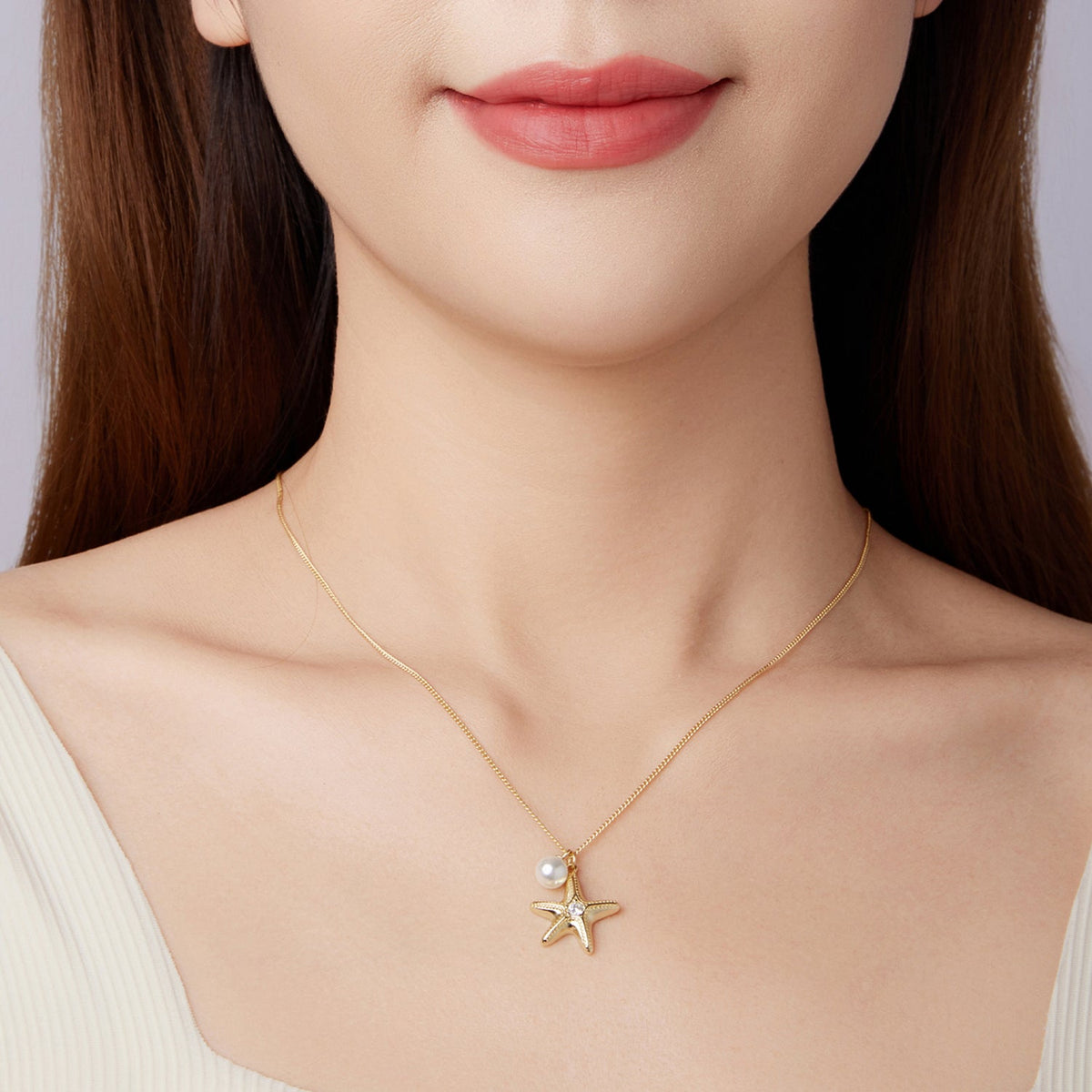 Sterling Silver Gold Plated Synthetic Pearl & CZ Necklace