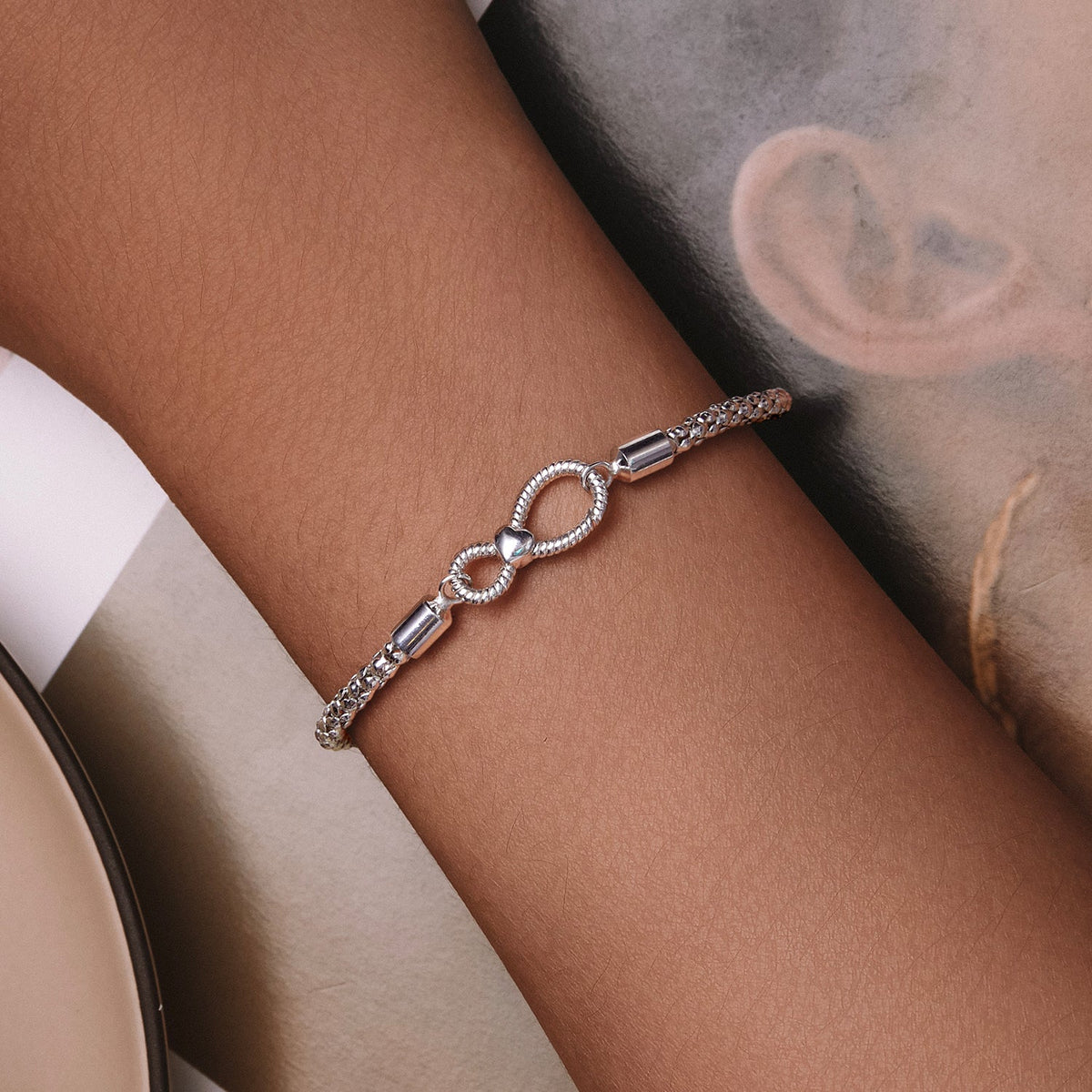 Sterling Silver Platinum Plated Infinity Symbol Bracelet