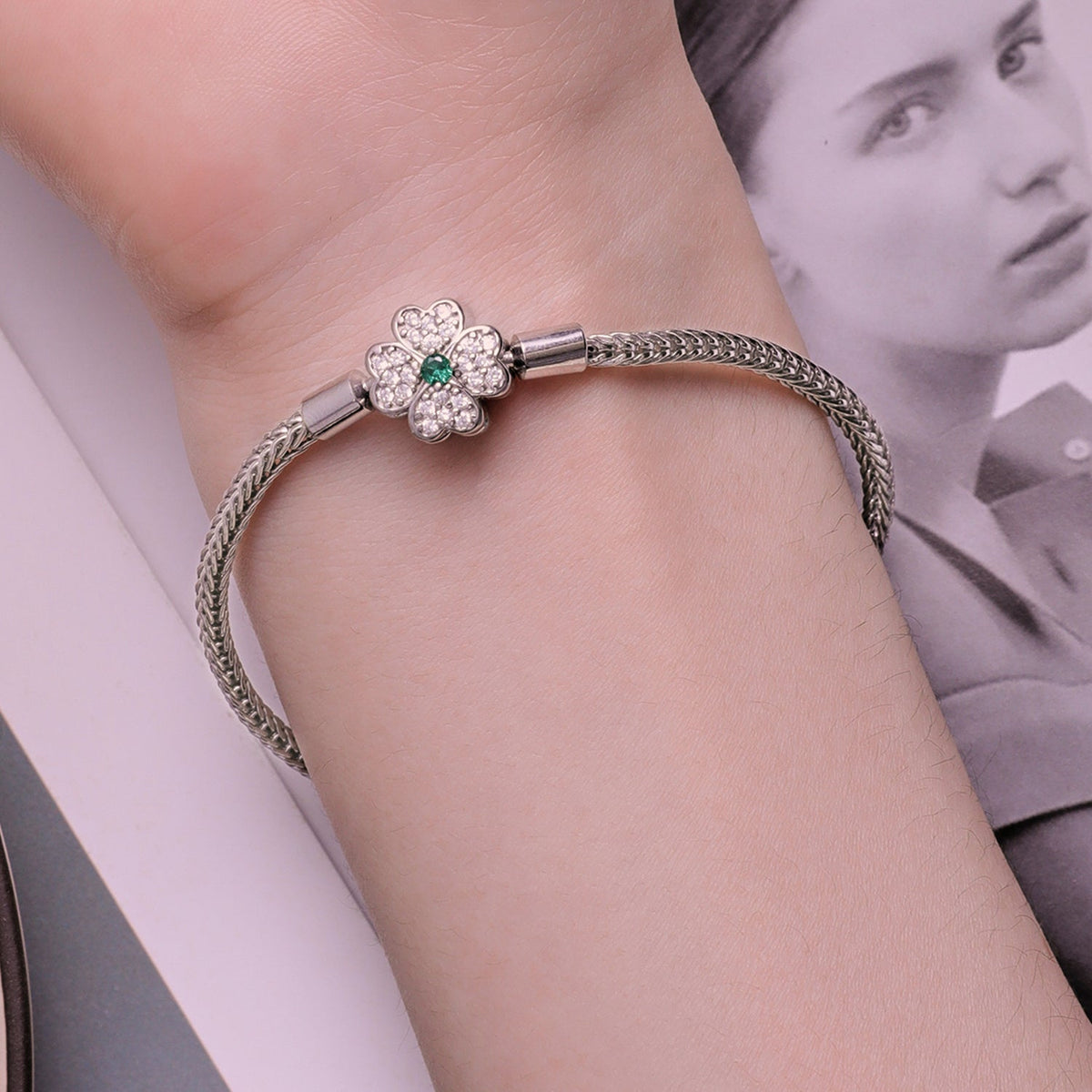 Sterling Silver Platinum Plated CZ Rope Bracelet