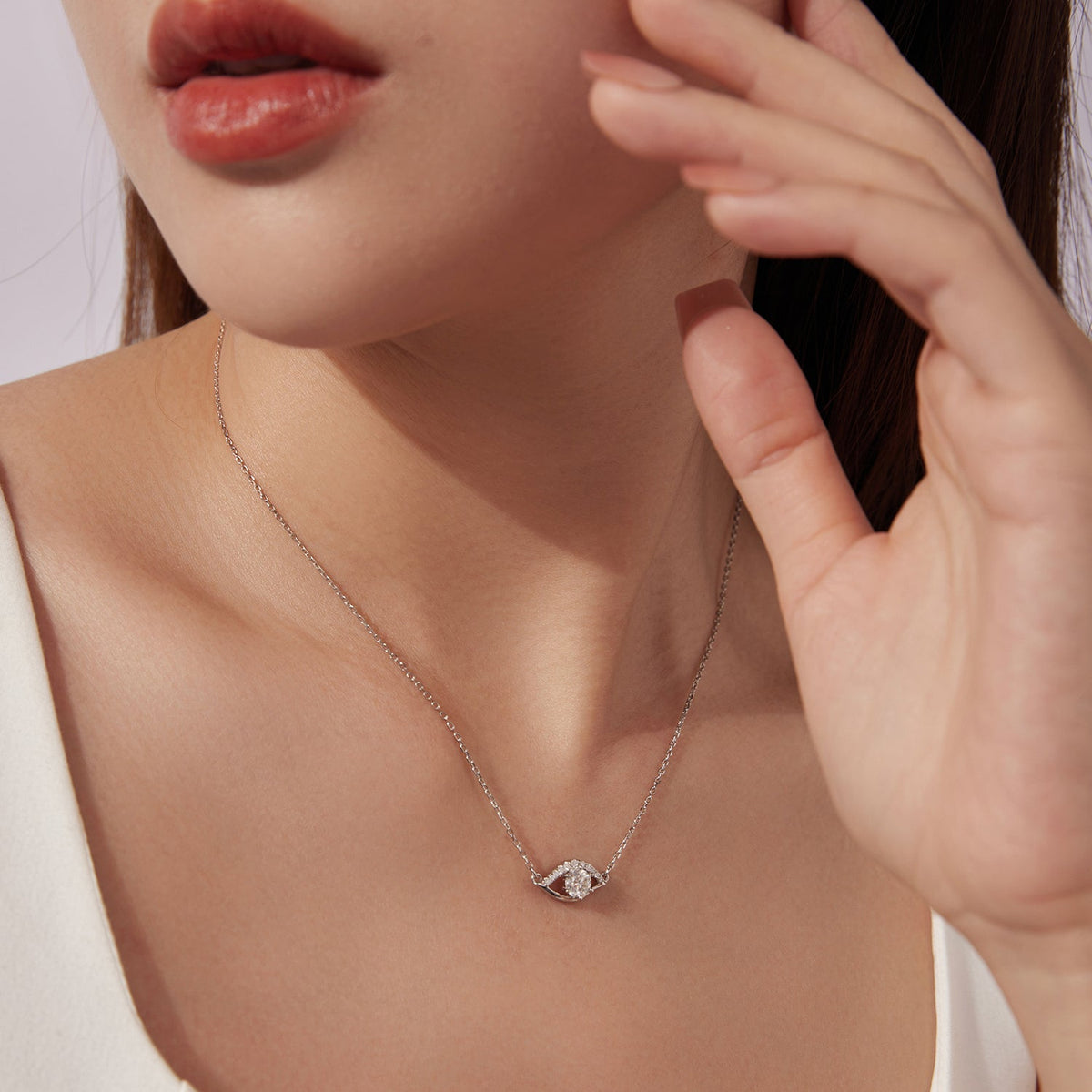 Sterling Silver Moissanite and CZ Pavé Pendant Necklace