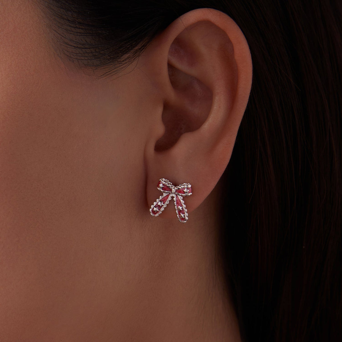 Sterling Silver White Gold Plated Enamel Earrings