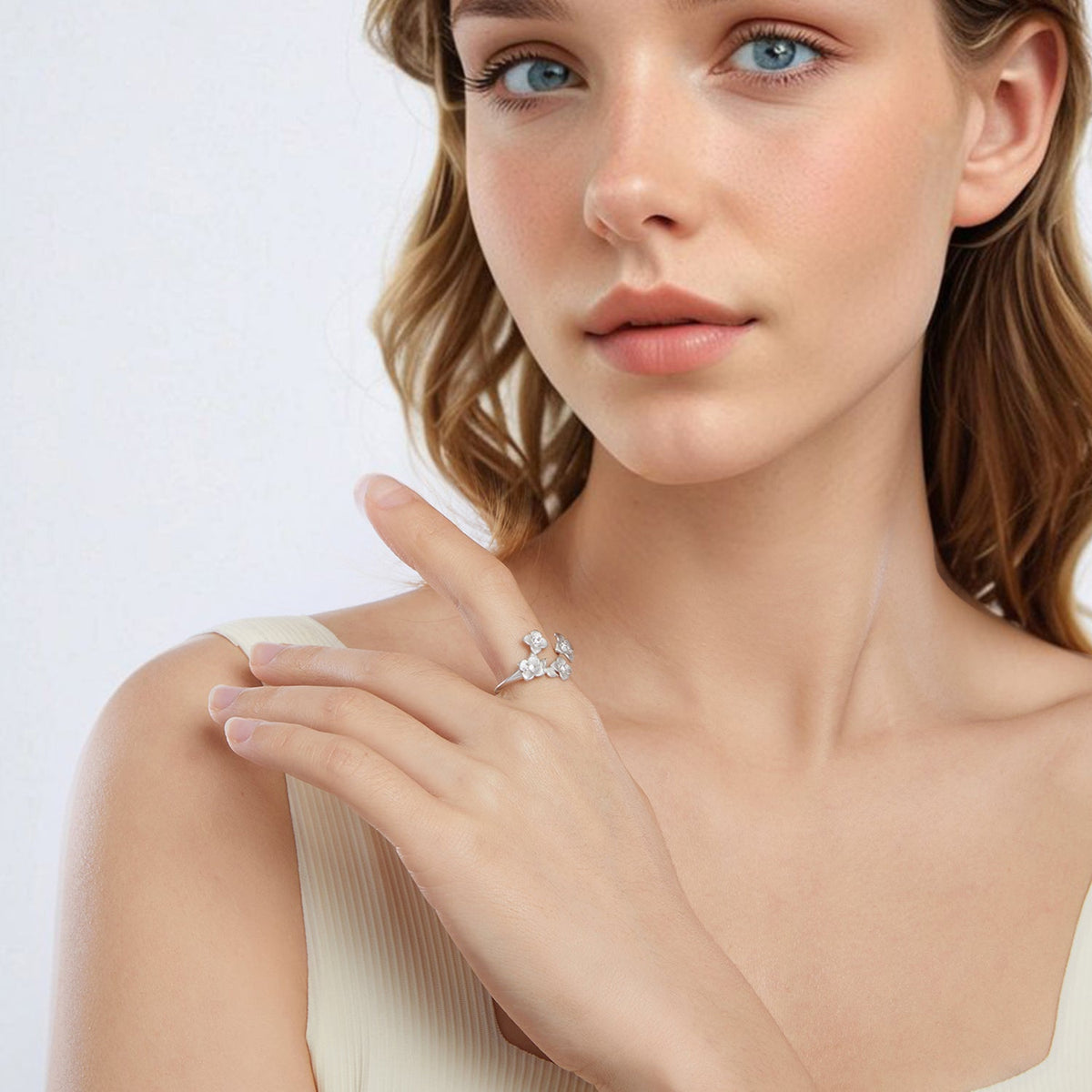 Sterling Silver Pavé CZ White Gold Plated Ring