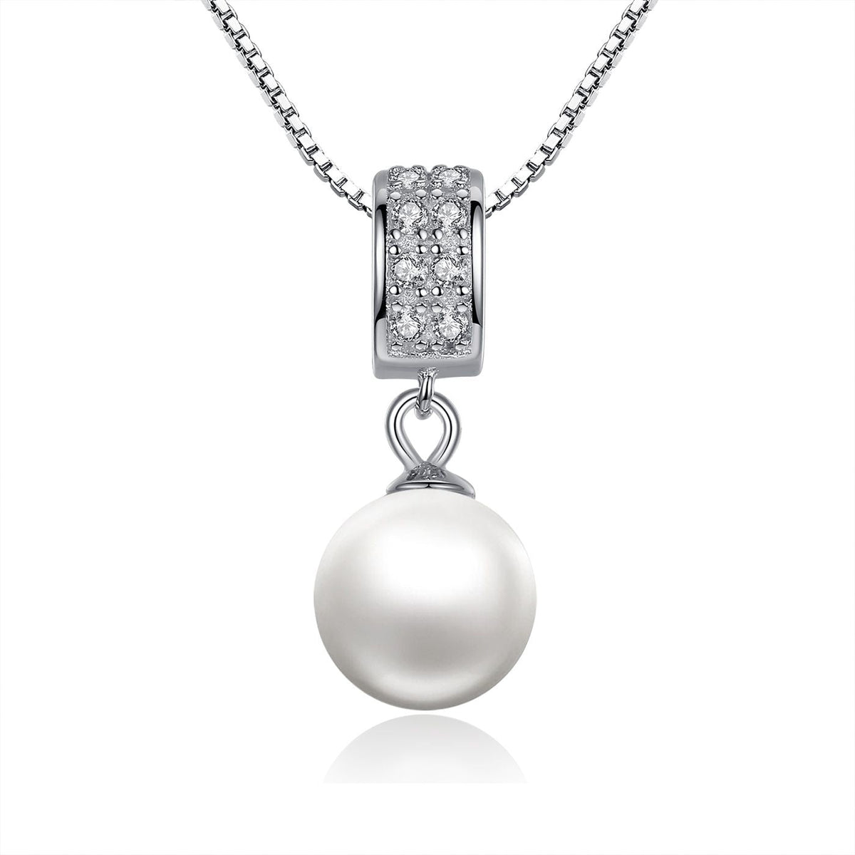 Sterling Silver Shell Pearl and Pavé CZ Necklace