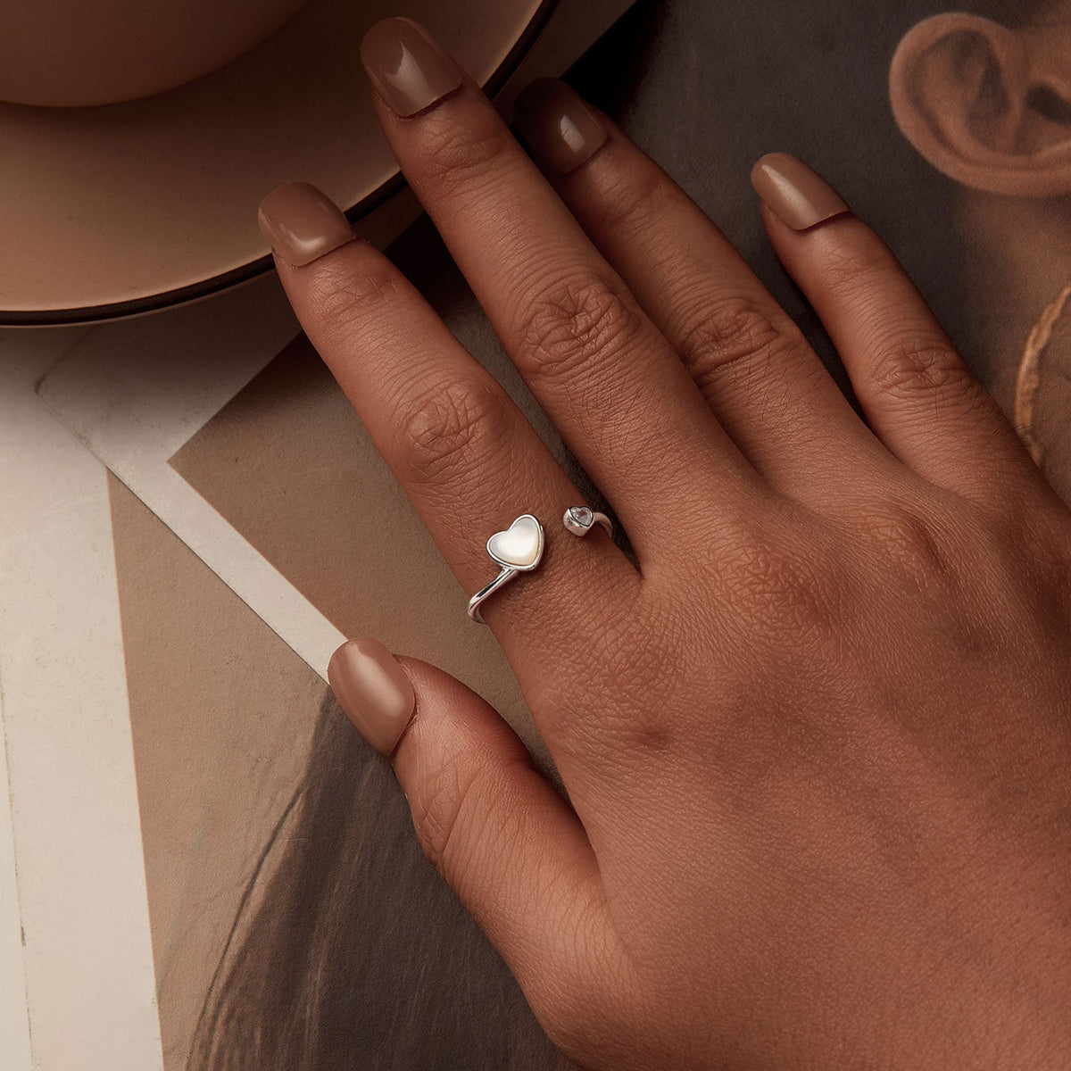 Sterling Silver Pavé White Shell Ring