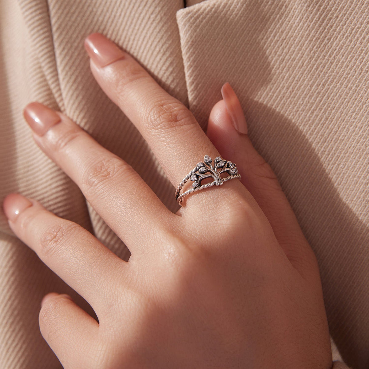 Sterling Silver Oxidized Pavé Cubic Zirconia Ring