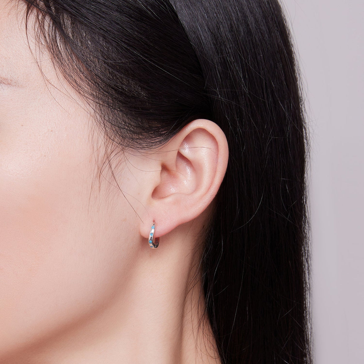 Sterling Silver Synthetic Turquoise Oxidized Hoop Earrings