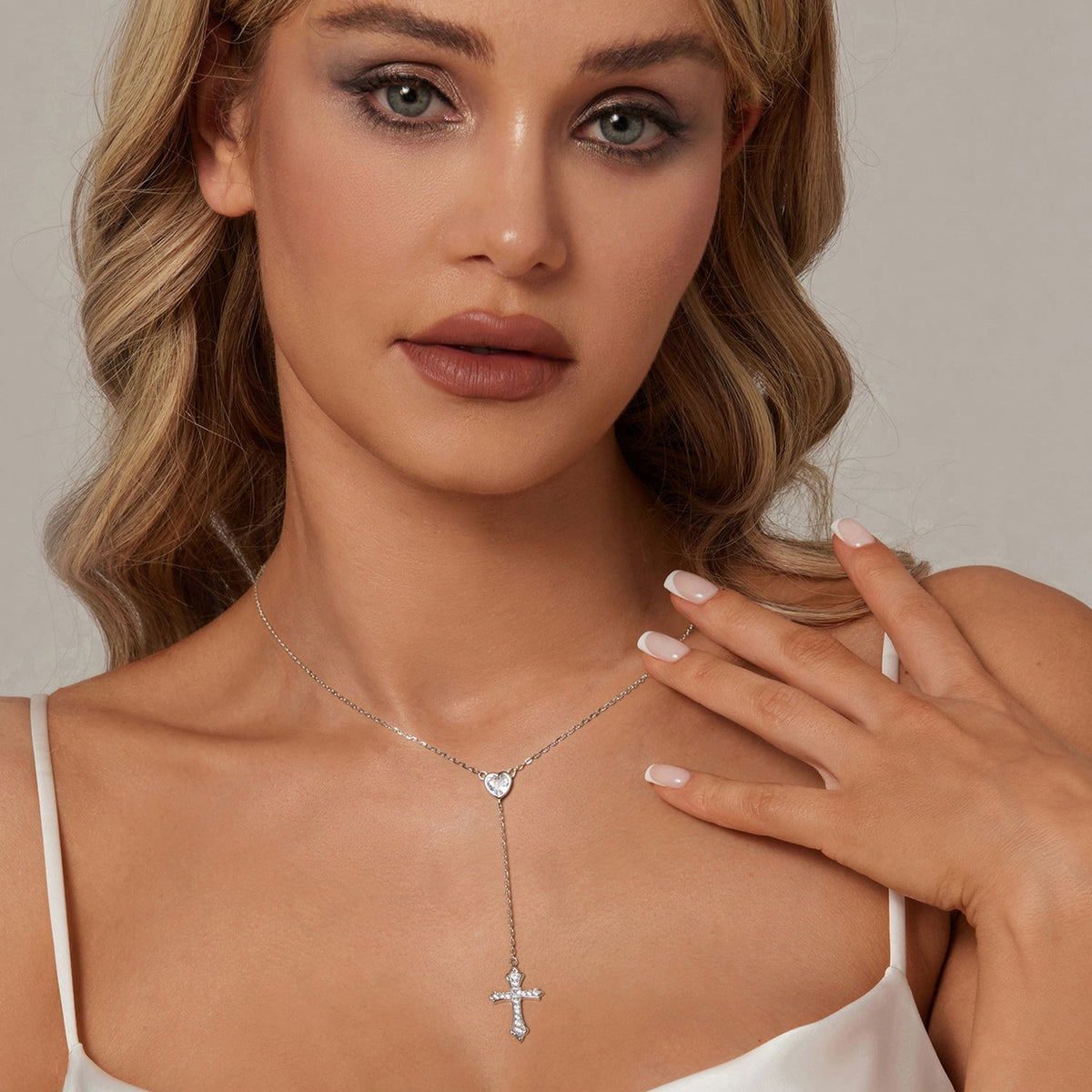 White Gold Plated Cubic Zirconia Pavé Cross Necklace