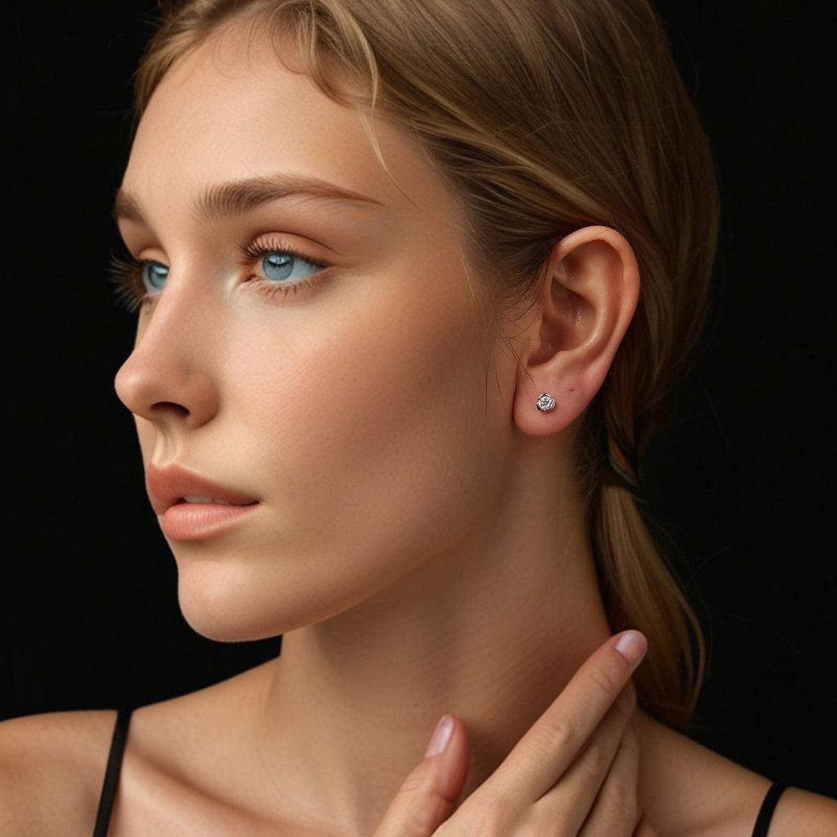 White Gold Plated Sterling Silver Moissanite Stud Earrings