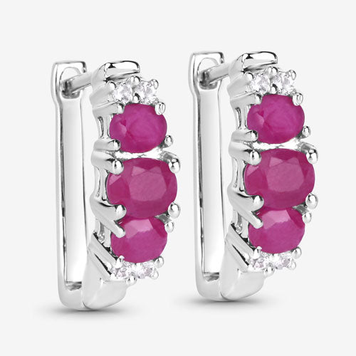 Sterling Silver Ruby and White Topaz Drop Earrings