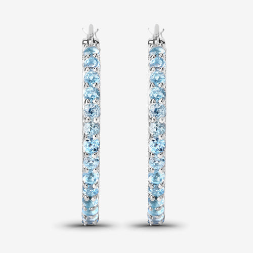 Sterling Silver Swiss Blue Topaz Hoop Earrings