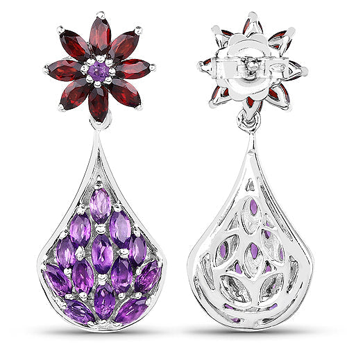 Sterling Silver Amethyst and Garnet Dangle Earrings