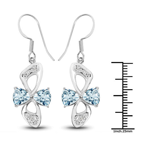 Sterling Silver Blue Topaz and White Topaz Dangle Earrings