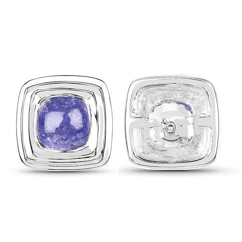 Sterling Silver Tanzanite Cushion Stud Earrings