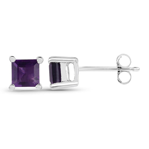 Sterling Silver Amethyst Solitaire Stud Earrings