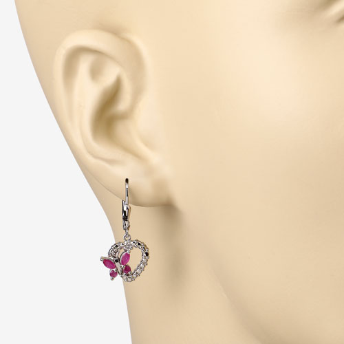Sterling Silver Ruby and Created White Sapphire Leverback Earrings