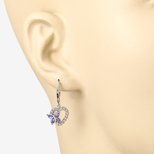 Sterling Silver Tanzanite and Created White Sapphire Drop Earrings