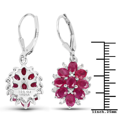 Sterling Silver Ruby and White Zircon Dangle Earrings