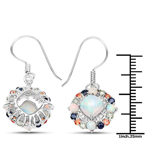 Sterling Silver Multi-Stone Ethiopian Opal and Sapphire Drop Earrings
