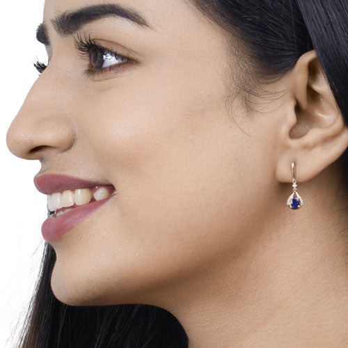 14K Yellow Gold Blue Sapphire and Diamond Dangle Earrings
