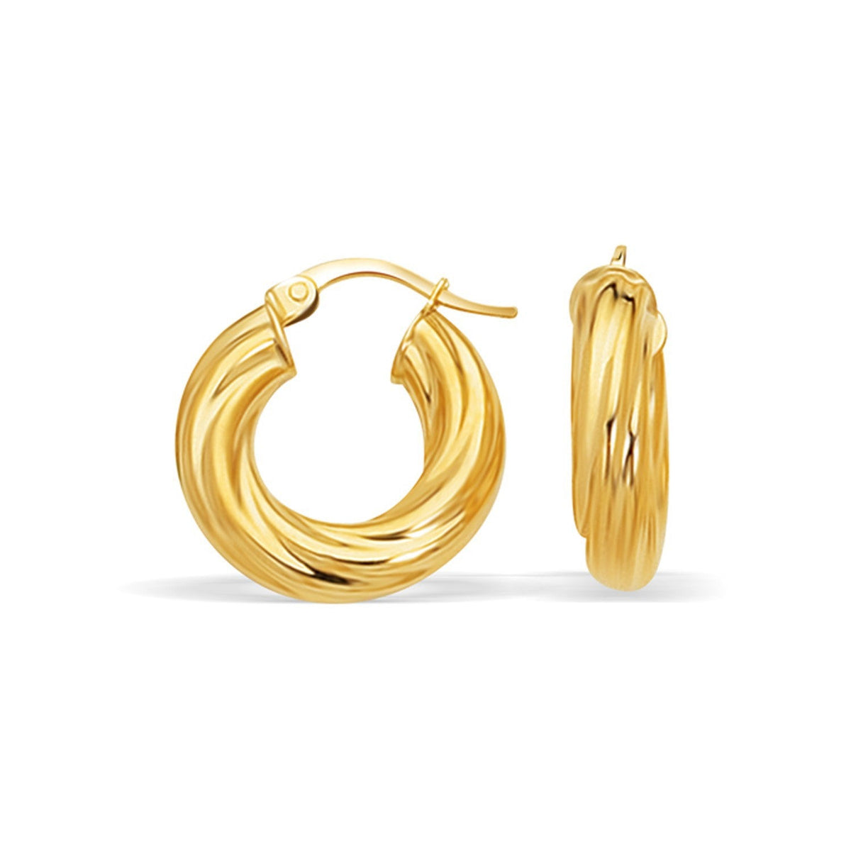 14K Yellow Gold Fancy Twist Hoop Earrings