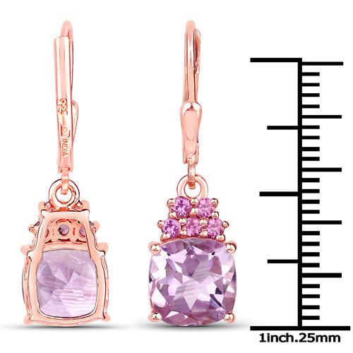 Rose Gold Plated Sterling Silver Pink Amethyst Rhodolite Dangle Earrings