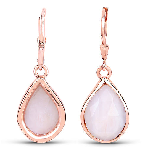 Rose Gold Plated Sterling Silver Pink Opal Dangle Earrings