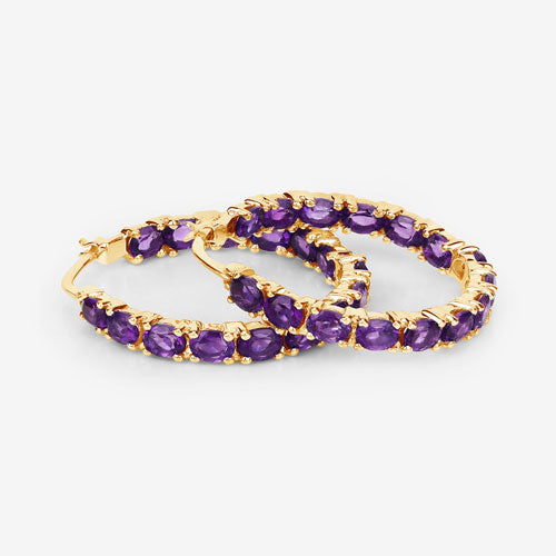 Sterling Silver Amethyst Hoop Earrings