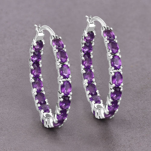 Sterling Silver Amethyst Oval Prong Set Drop Earrings