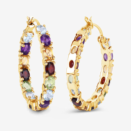 Sterling Silver Multi-Stone Hoop Earrings