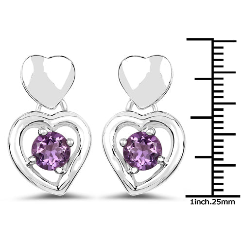 Sterling Silver Amethyst Heart Shape Earrings