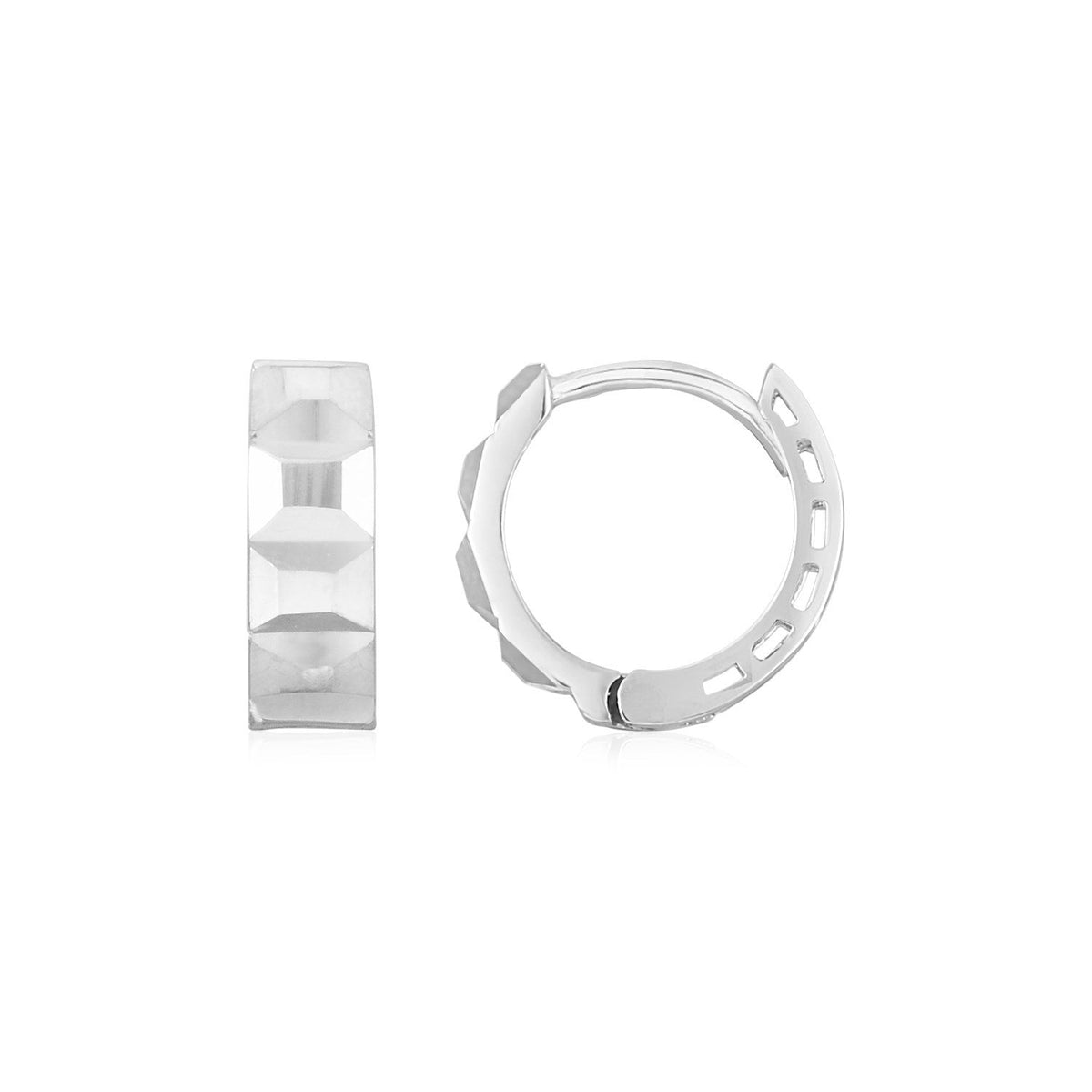 14K White Gold Faceted Square Huggie Earrings
