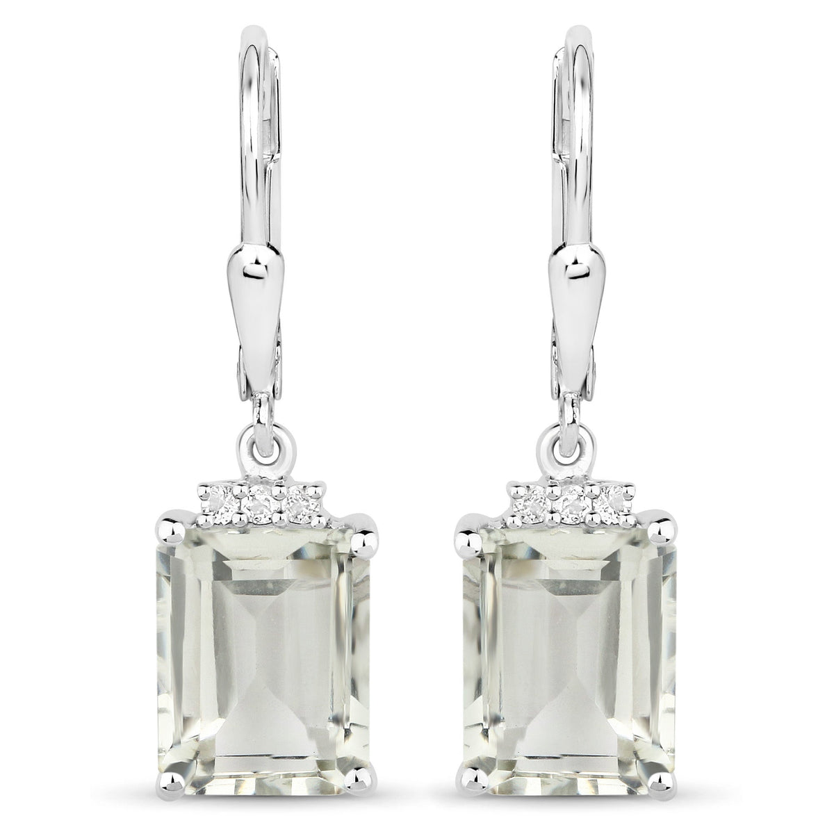 Sterling Silver Green Amethyst and White Topaz Leverback Earrings