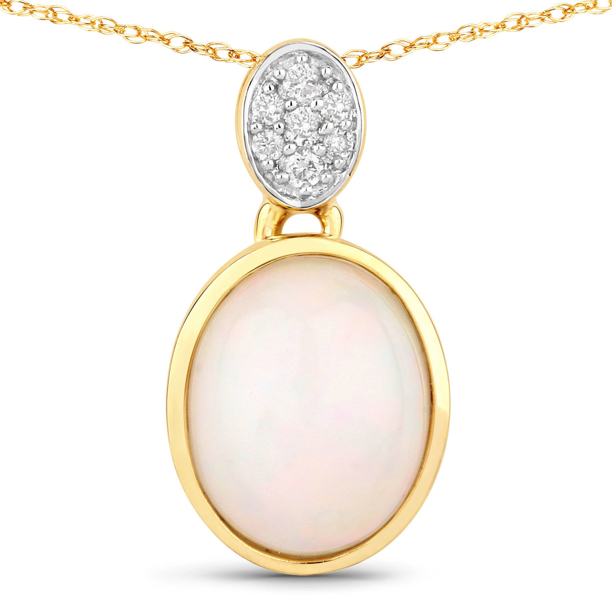 10K Yellow Gold Ethiopian Opal and Diamond Pendant