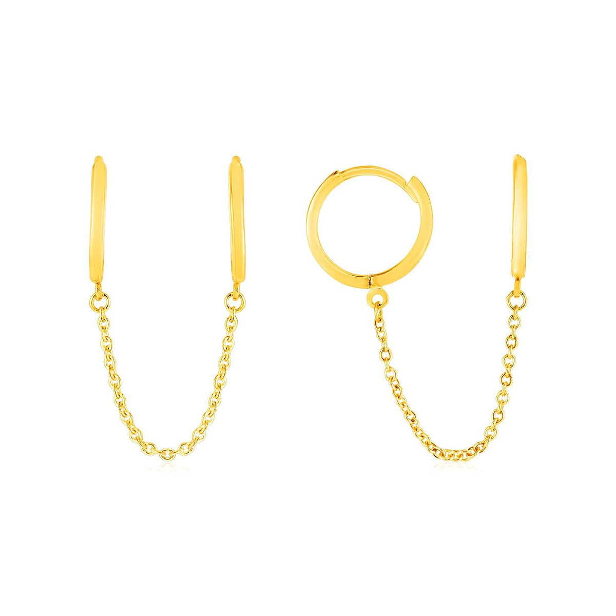 14K Yellow Gold Two-Hole Huggie Hoop Earrings