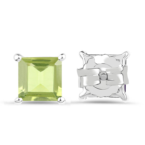 Sterling Silver Peridot Square Stud Earrings