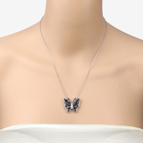 Sterling Silver Blue Sapphire and White Zircon Butterfly Necklace