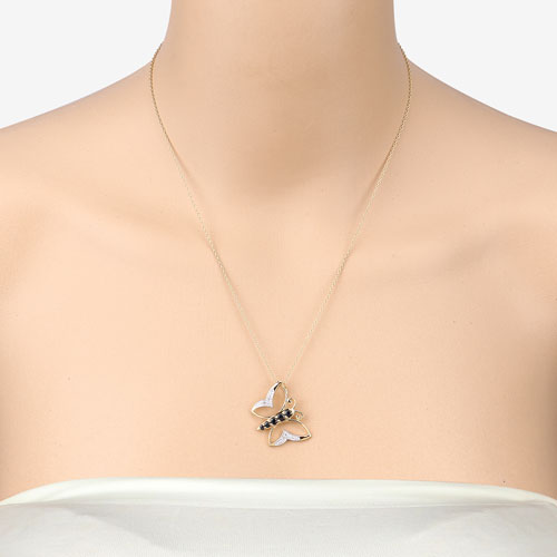 Sterling Silver Blue Sapphire White Zircon Butterfly Necklace