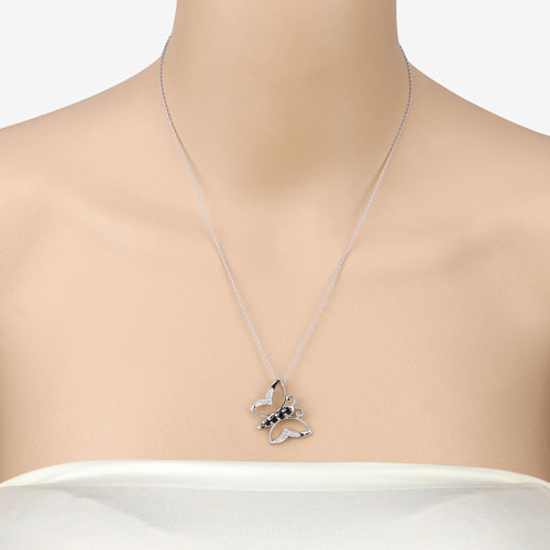 Sterling Silver Blue Sapphire and White Zircon Butterfly Necklace