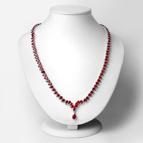 Sterling Silver Glass-Filled Ruby Pear-Cut Necklace