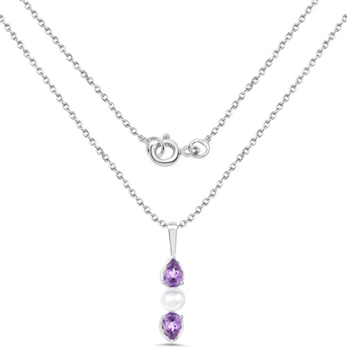 Sterling Silver Amethyst and Pearl Three-Stone Pendant