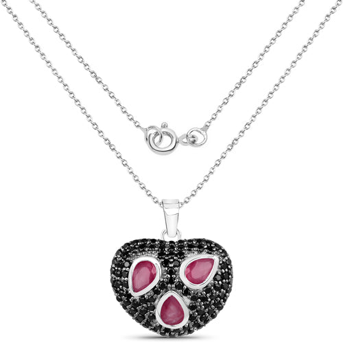 Sterling Silver Ruby and Black Spinel Heart Pendant