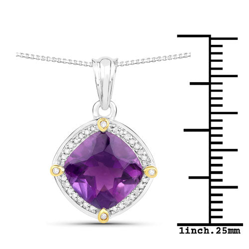 18K Yellow Gold and Sterling Silver Amethyst and Diamond Halo Pendant