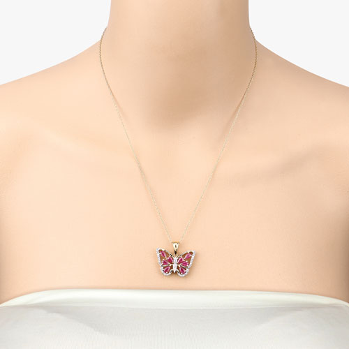 Sterling Silver Ruby and White Zircon Butterfly Pendant