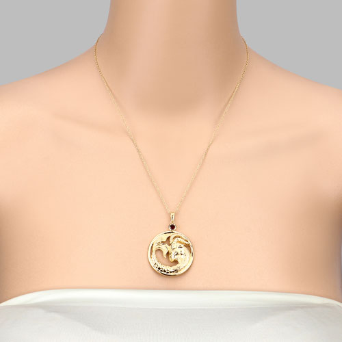 14K Yellow Gold Plated Sterling Silver Garnet Capricorn Pendant