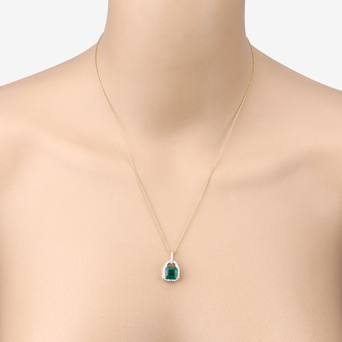IGI Certified 3.37 Carat Genuine Zambian Emerald and White Diamond 14K Yellow Gold Pendant