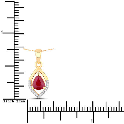 14K Yellow Gold Ruby and Diamond Pear Pendant