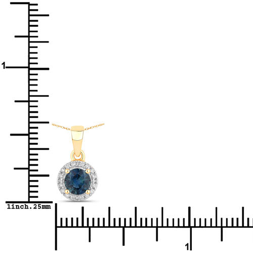 14K Yellow Gold Blue Sapphire and Diamond Halo Pendant