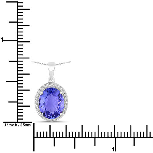 White Gold Tanzanite and Diamond Halo Pendant