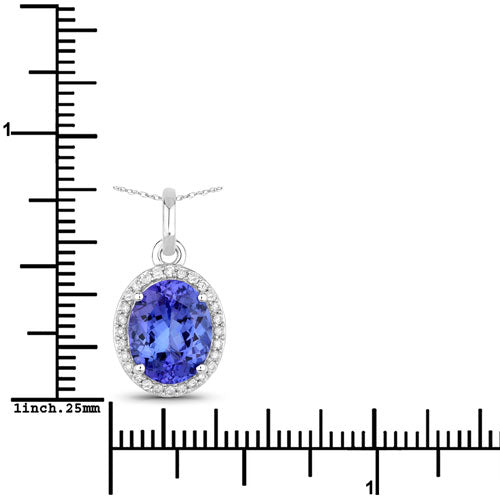 14K White Gold Tanzanite and Diamond Halo Pendant